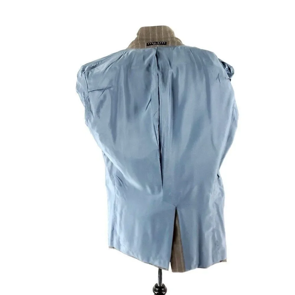Hugo Boss Rosselini Virgin Wool 3 Button Suit Jacket 42R Beige Birdseye‎ Striped